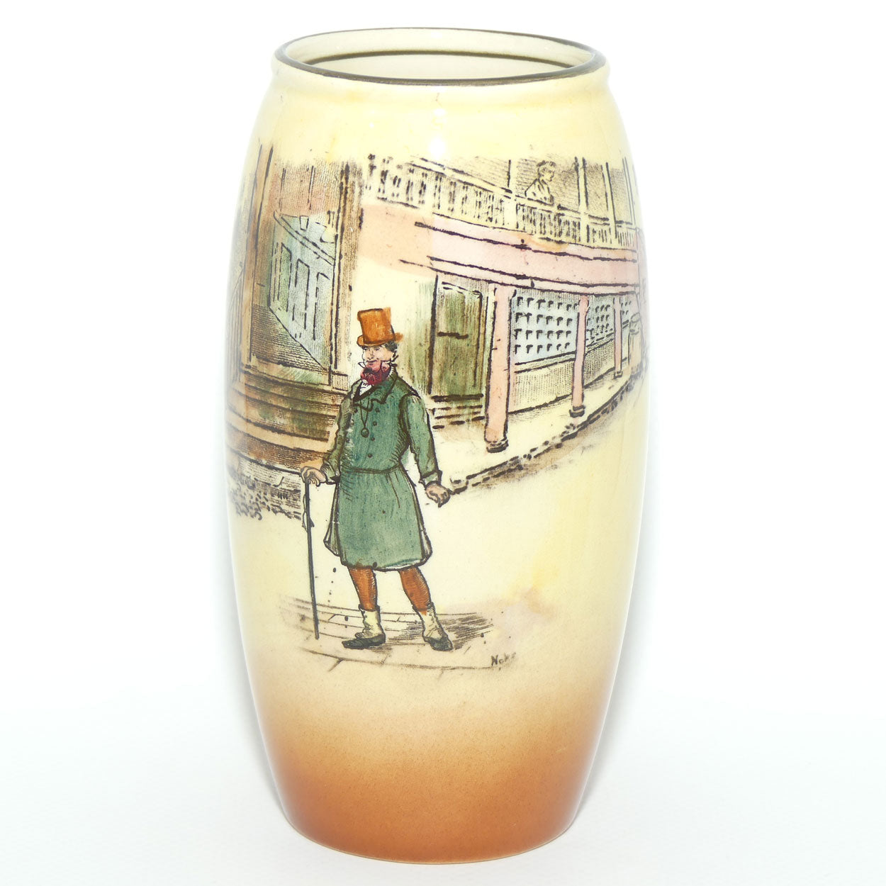 Royal Doulton Dickens Mr Micawber cylindrical vase D5175