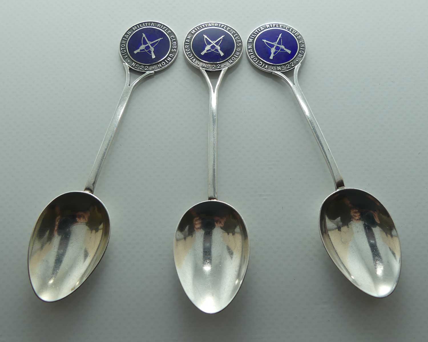 Collection of 3 Sterling Silver spoons | Victorian Militia Rifle Clubs Union No 22