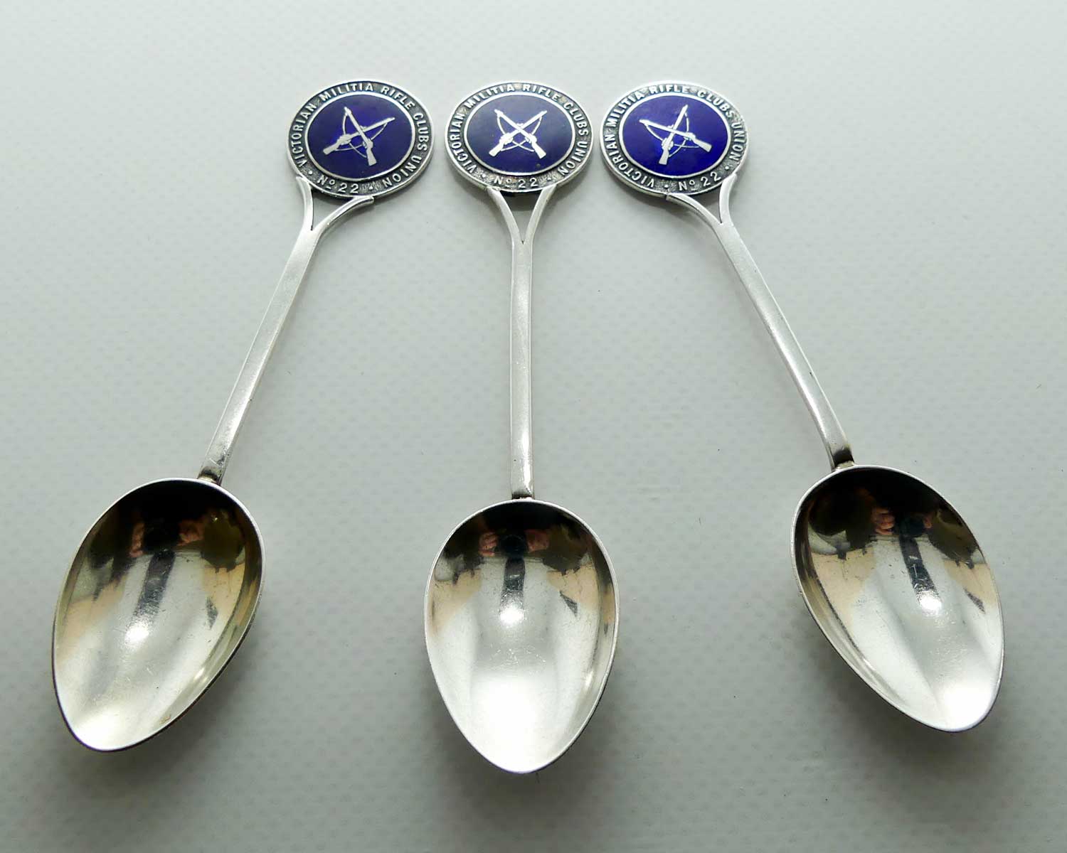 Collection of 3 Sterling Silver spoons | Victorian Militia Rifle Clubs Union No 22