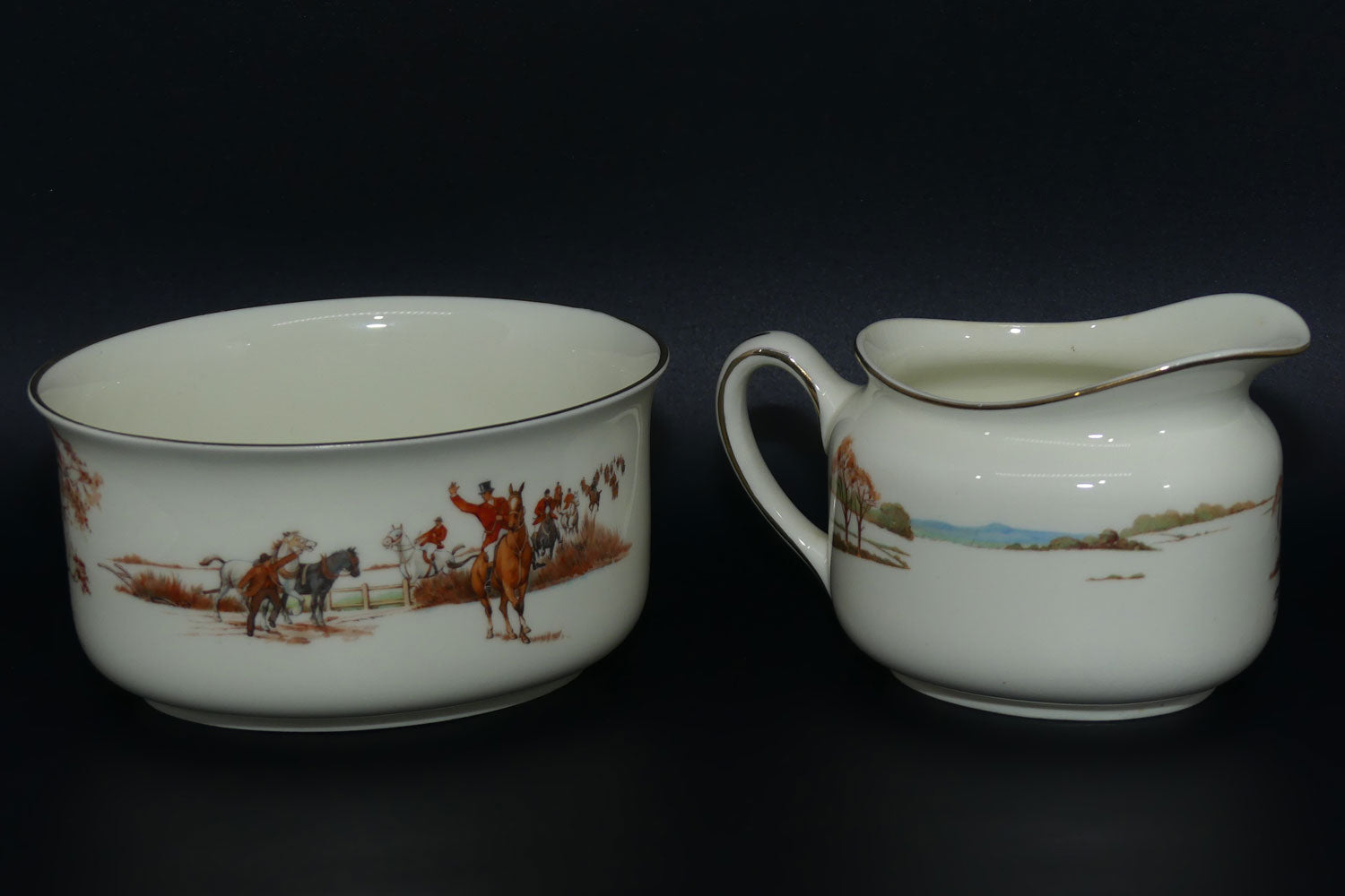 royal-doulton-fox-hunting-v1474-milk-and-sugar-rare-white-ground