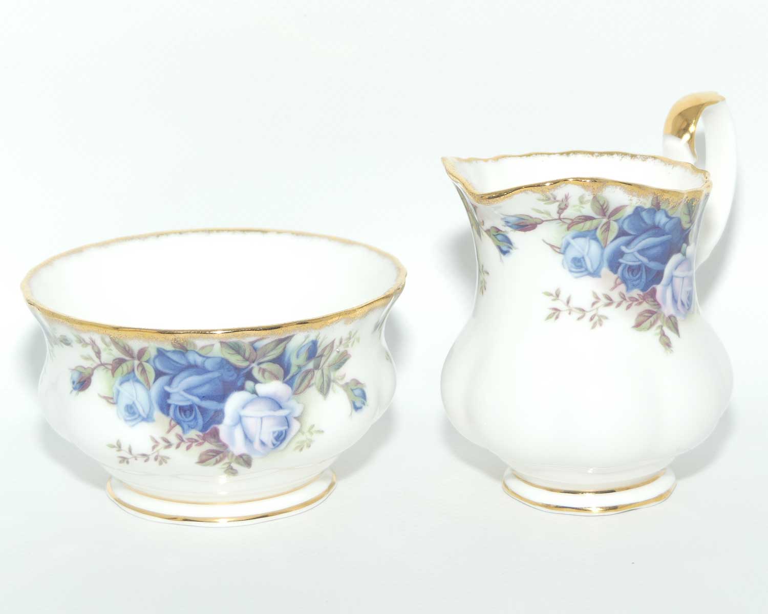 Royal Albert Bone China England Moonlight milk jug and sugar bowl | coffee size | © 1987 Royal Albert Ltd backstamp