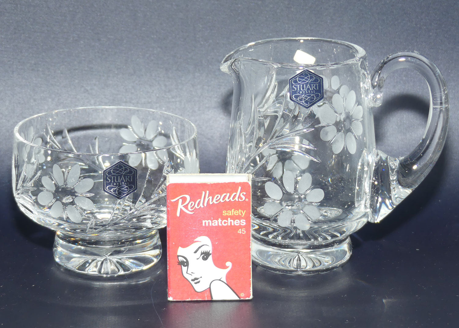 Stuart Crystal England Milk jug and sugar bowl | Facetted Floral design