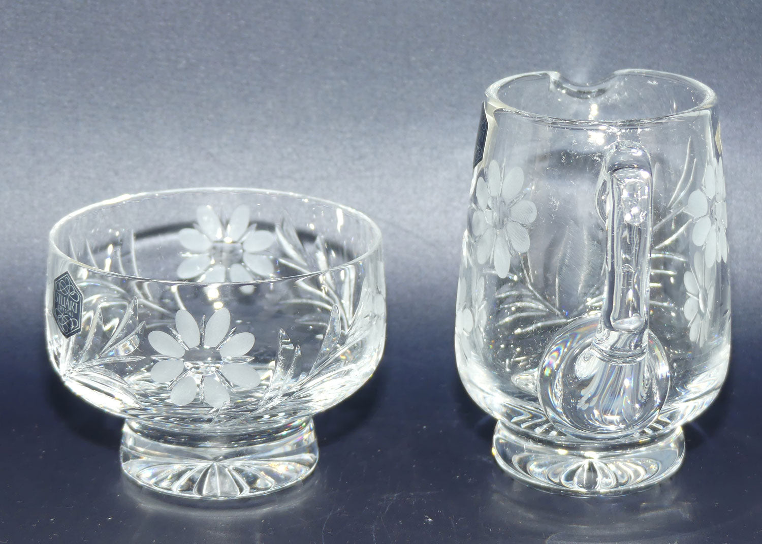 Stuart Crystal England Milk jug and sugar bowl | Facetted Floral design
