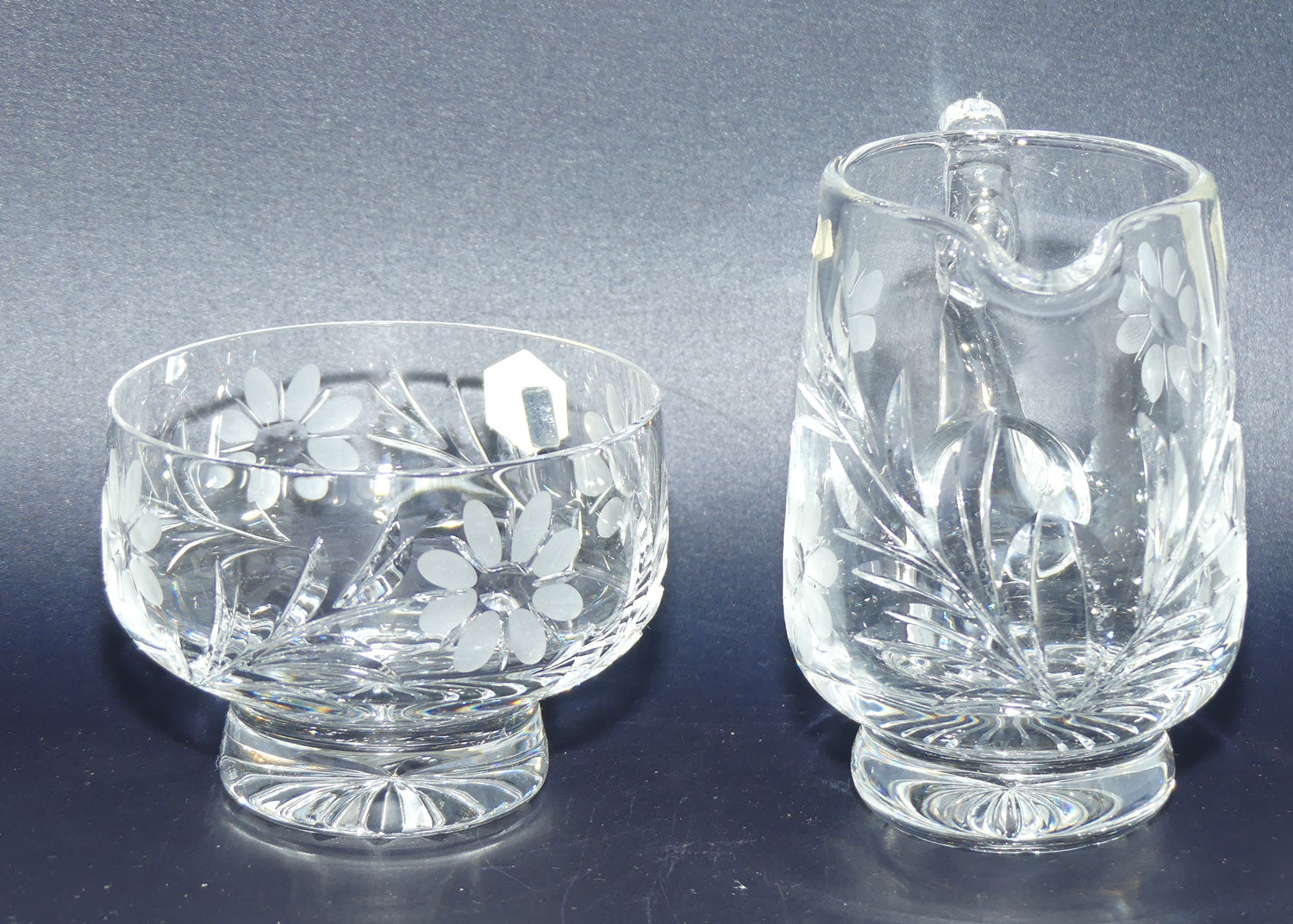Stuart Crystal England Milk jug and sugar bowl | Facetted Floral design