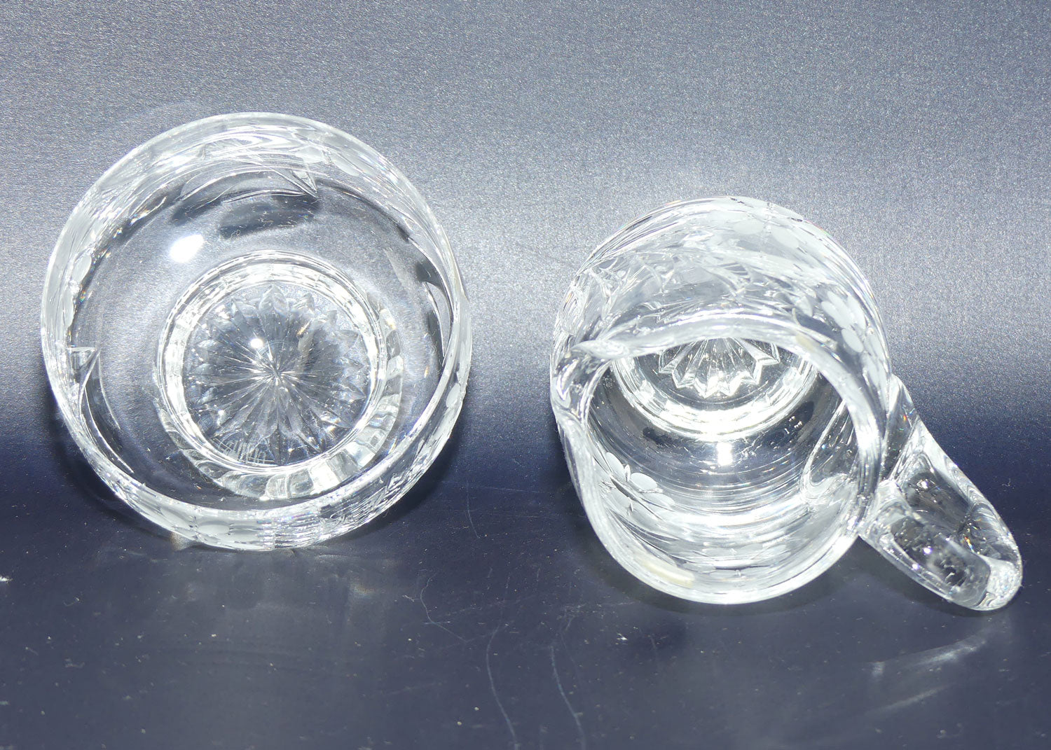 Stuart Crystal England Milk jug and sugar bowl | Facetted Floral design