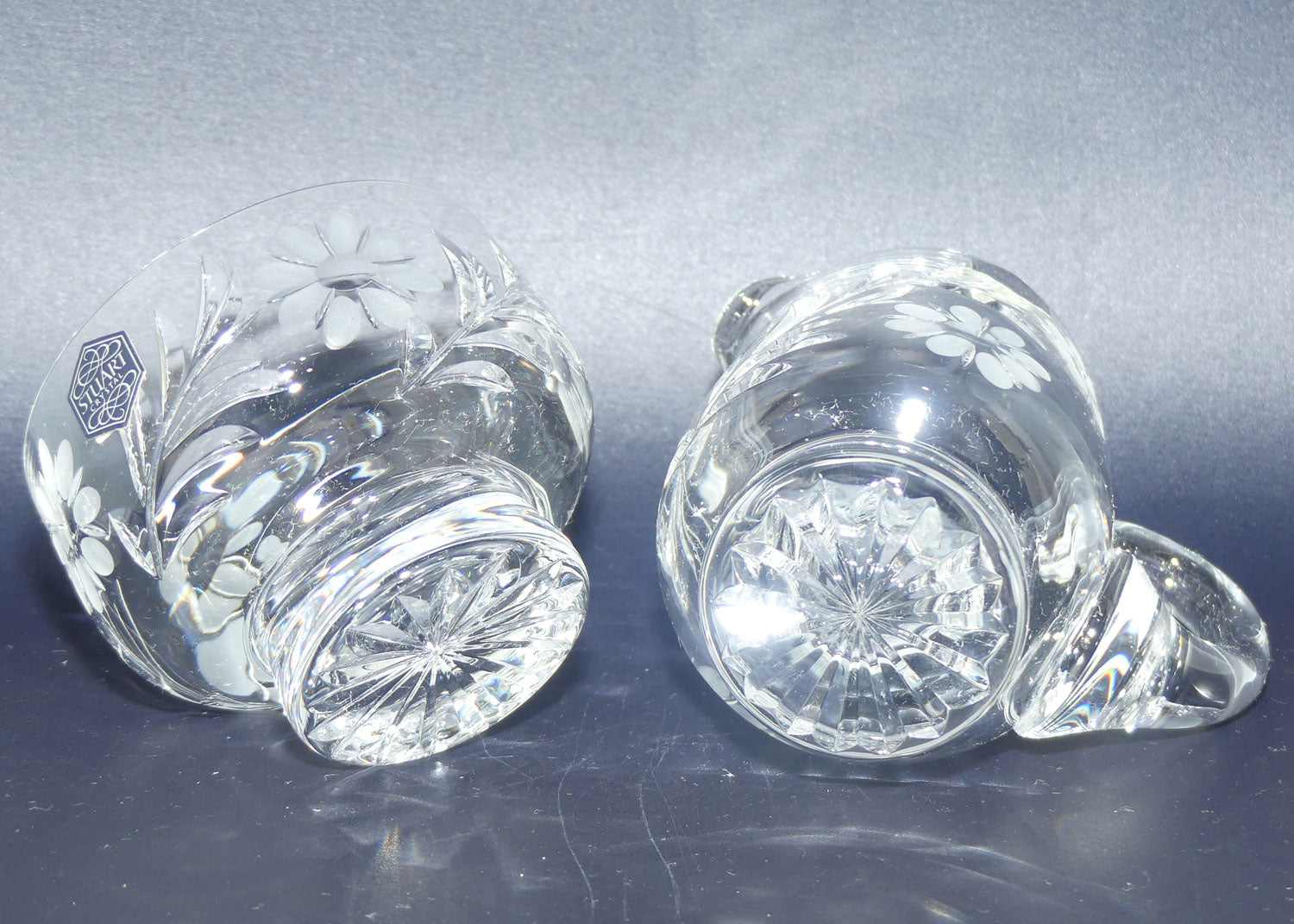 Stuart Crystal England Milk jug and sugar bowl | Facetted Floral design