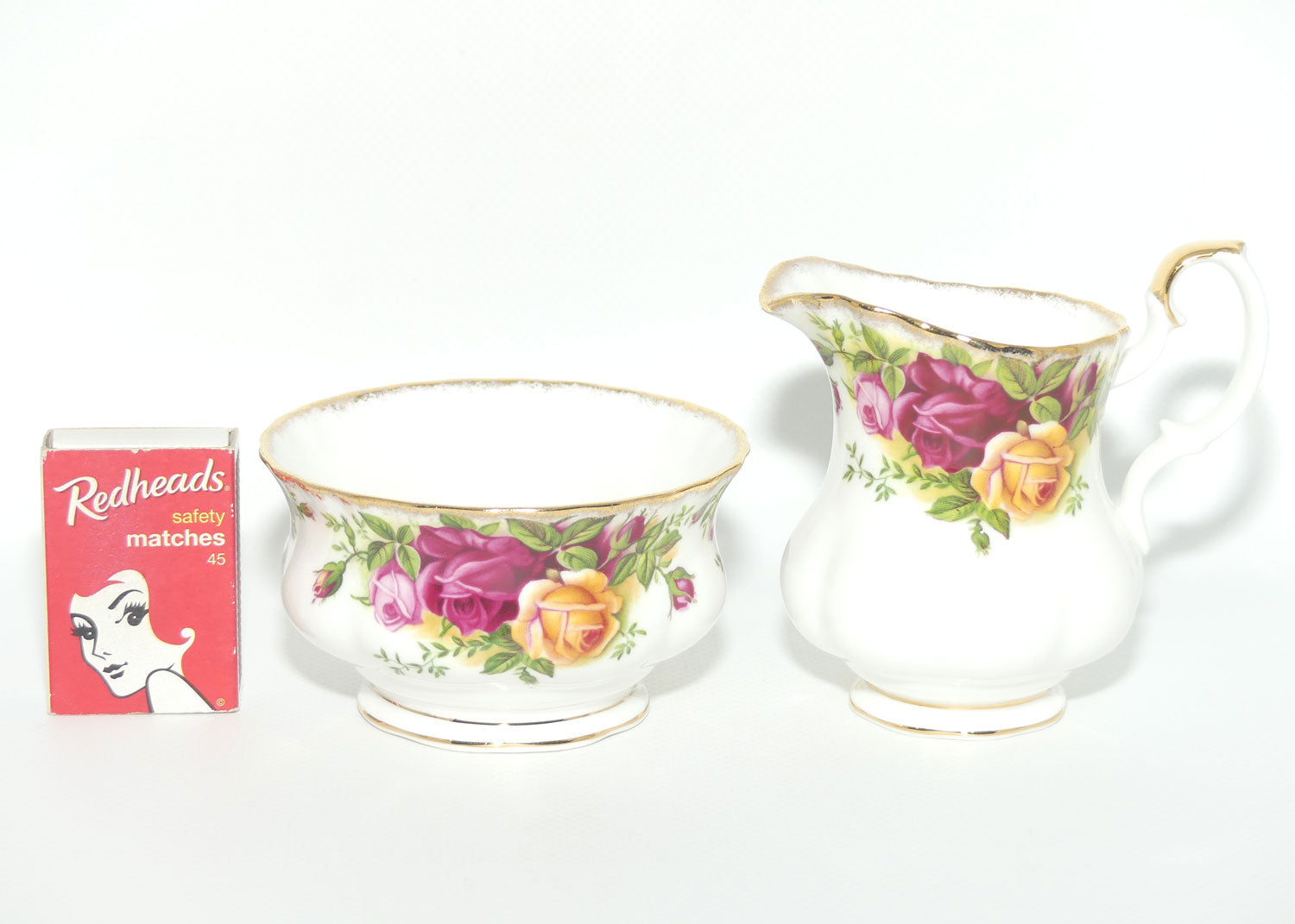 Royal Albert Bone China England Old Country Roses Milk Jug and Sugar Bowl | Tea Size | © 1962 Royal Albert Ltd backstamp