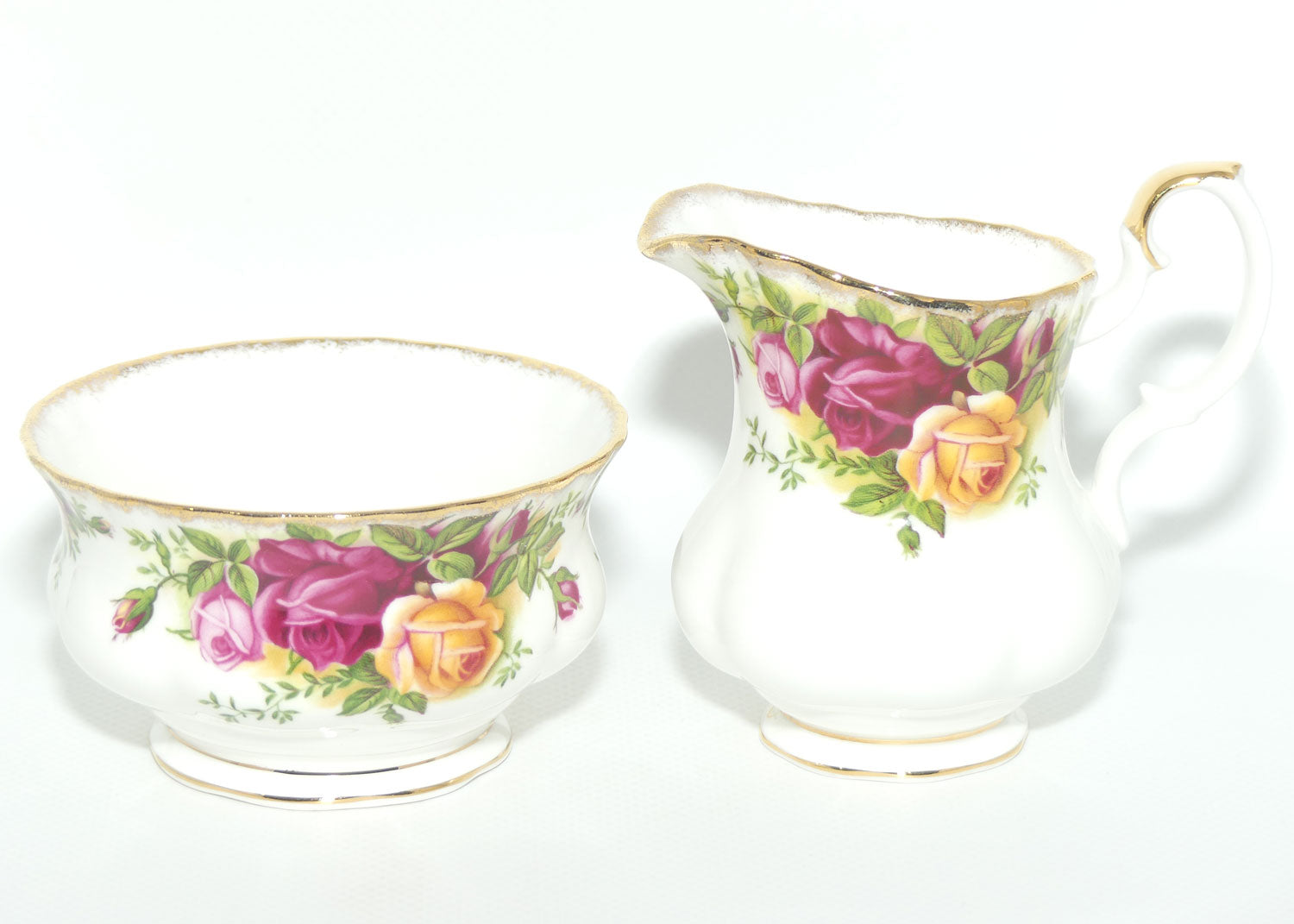 Royal Albert Bone China England Old Country Roses Milk Jug and Sugar Bowl | Tea Size | © 1962 Royal Albert Ltd backstamp