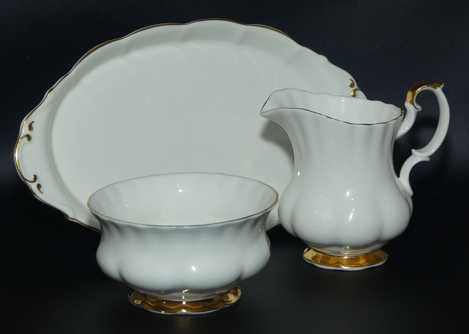 Royal Albert Bone China England Val D'or Milk and Sugar on Tray | Tea Size