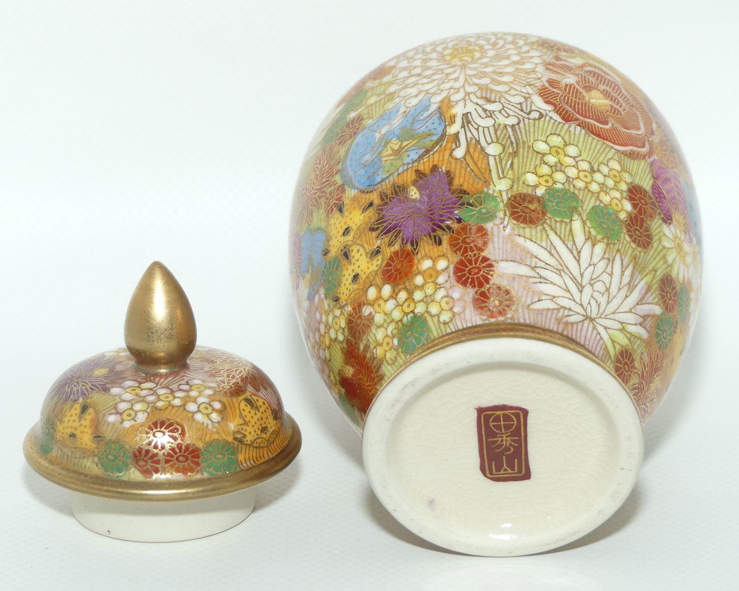 Satsuma Lidded pot | #1 | Thousand Flowers Mille Fleur design | Taisho period