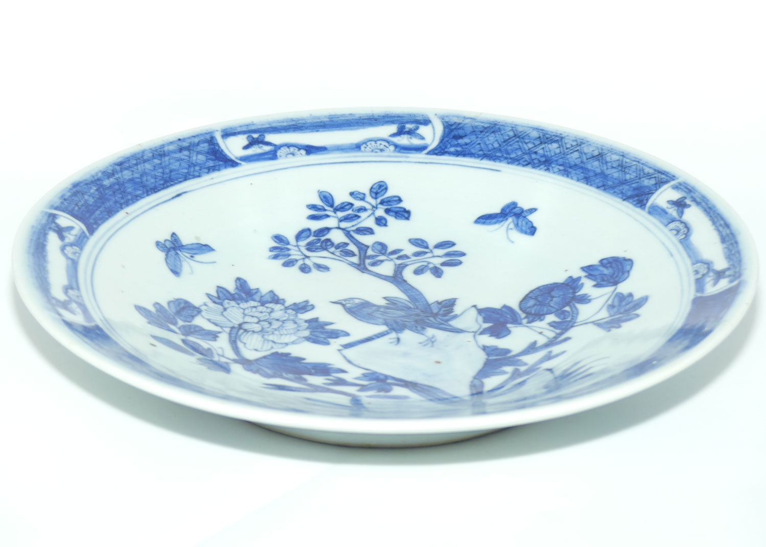 Qing Dynasty Fine Quality Chinese Blue and White Bird and Floral bowl | 29.5cms diam