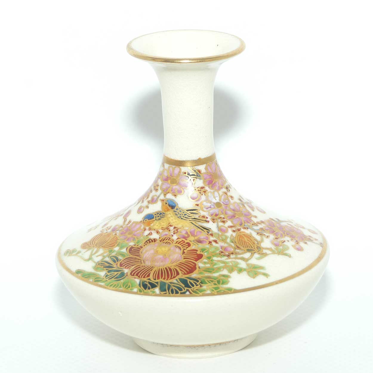 20th Century Satsuma vase with Fine Gilt Decoration | Oriental Flowers and a Pair of Birds by Koshida