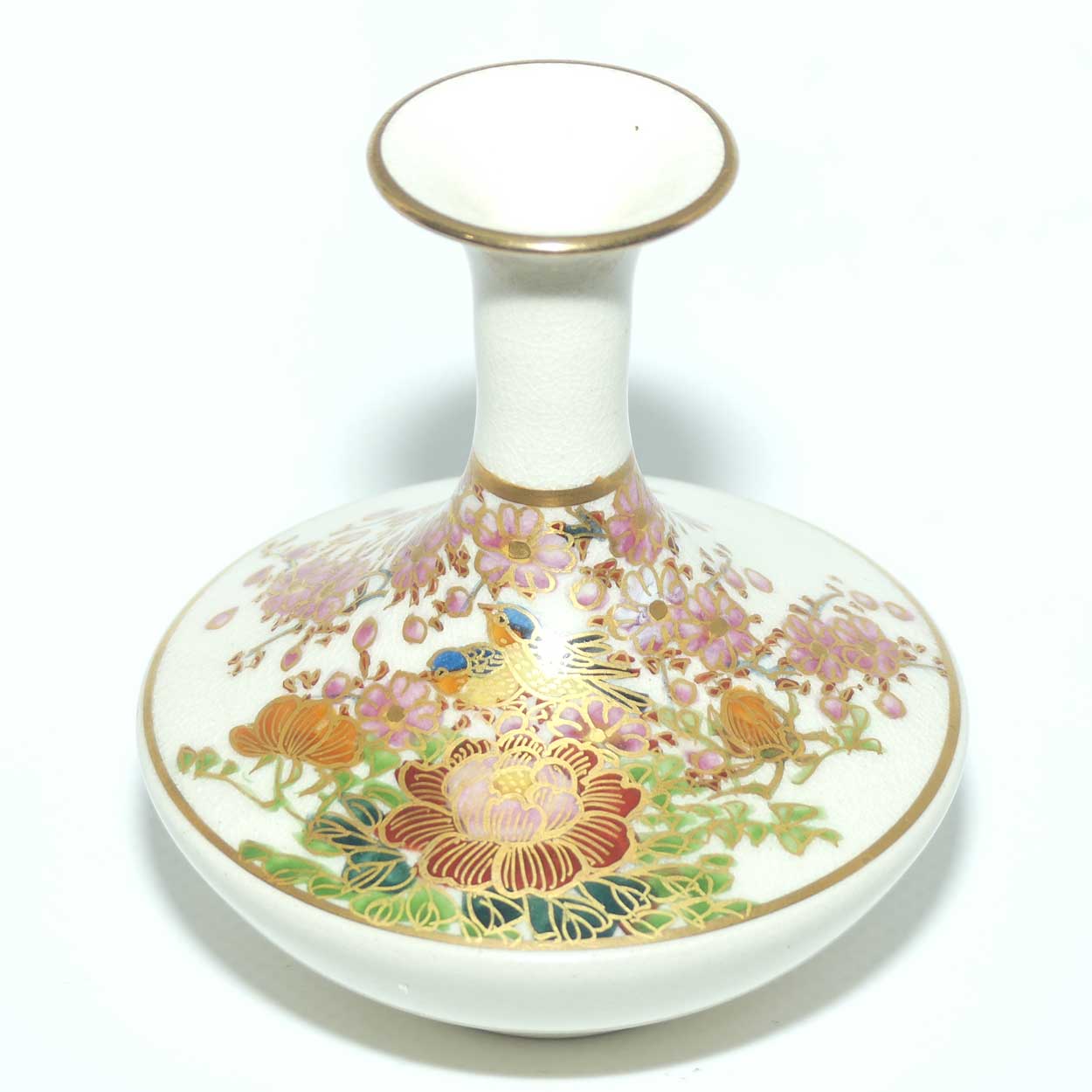 20th Century Satsuma vase with Fine Gilt Decoration | Oriental Flowers and a Pair of Birds by Koshida