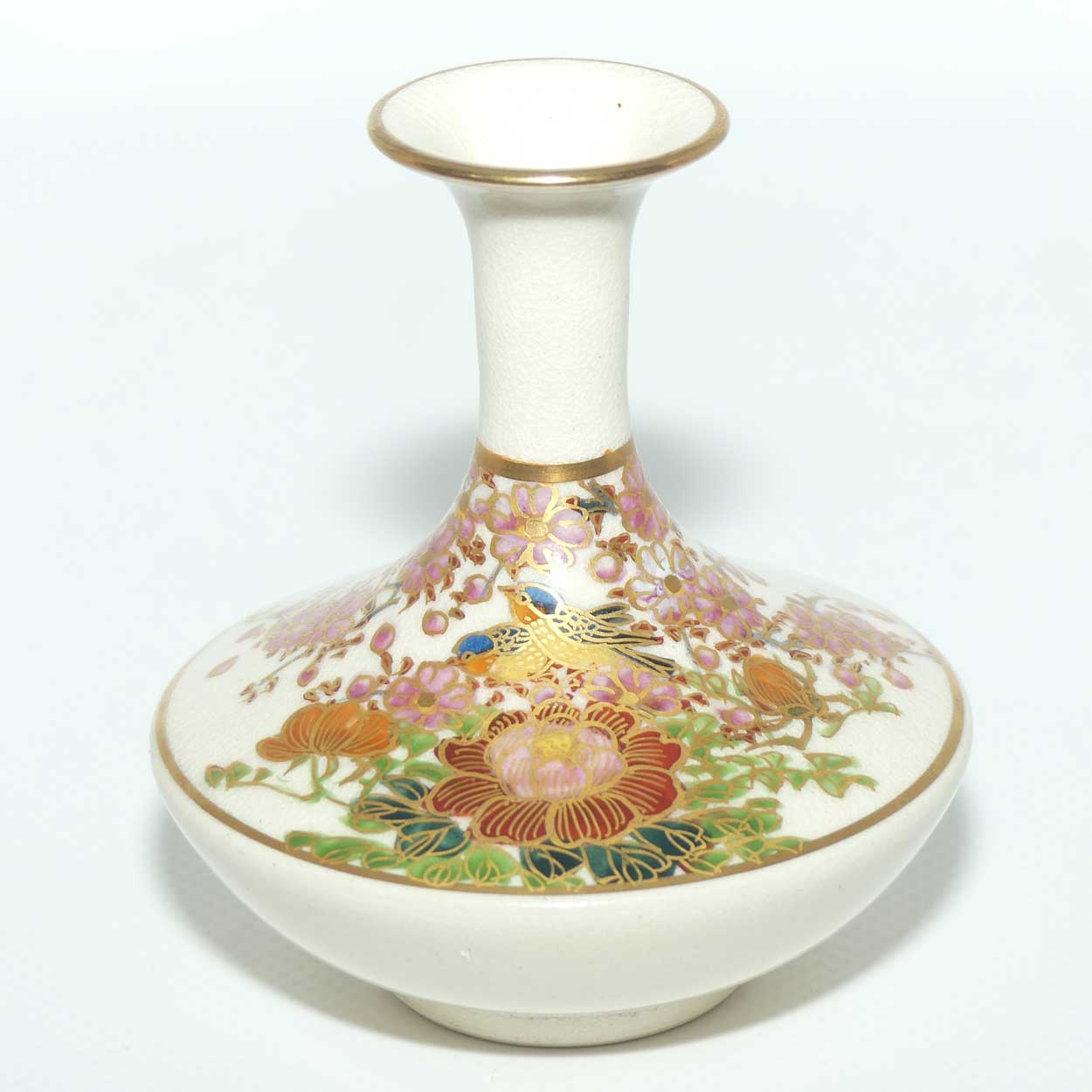 20th Century Satsuma vase with Fine Gilt Decoration | Oriental Flowers and a Pair of Birds by Koshida