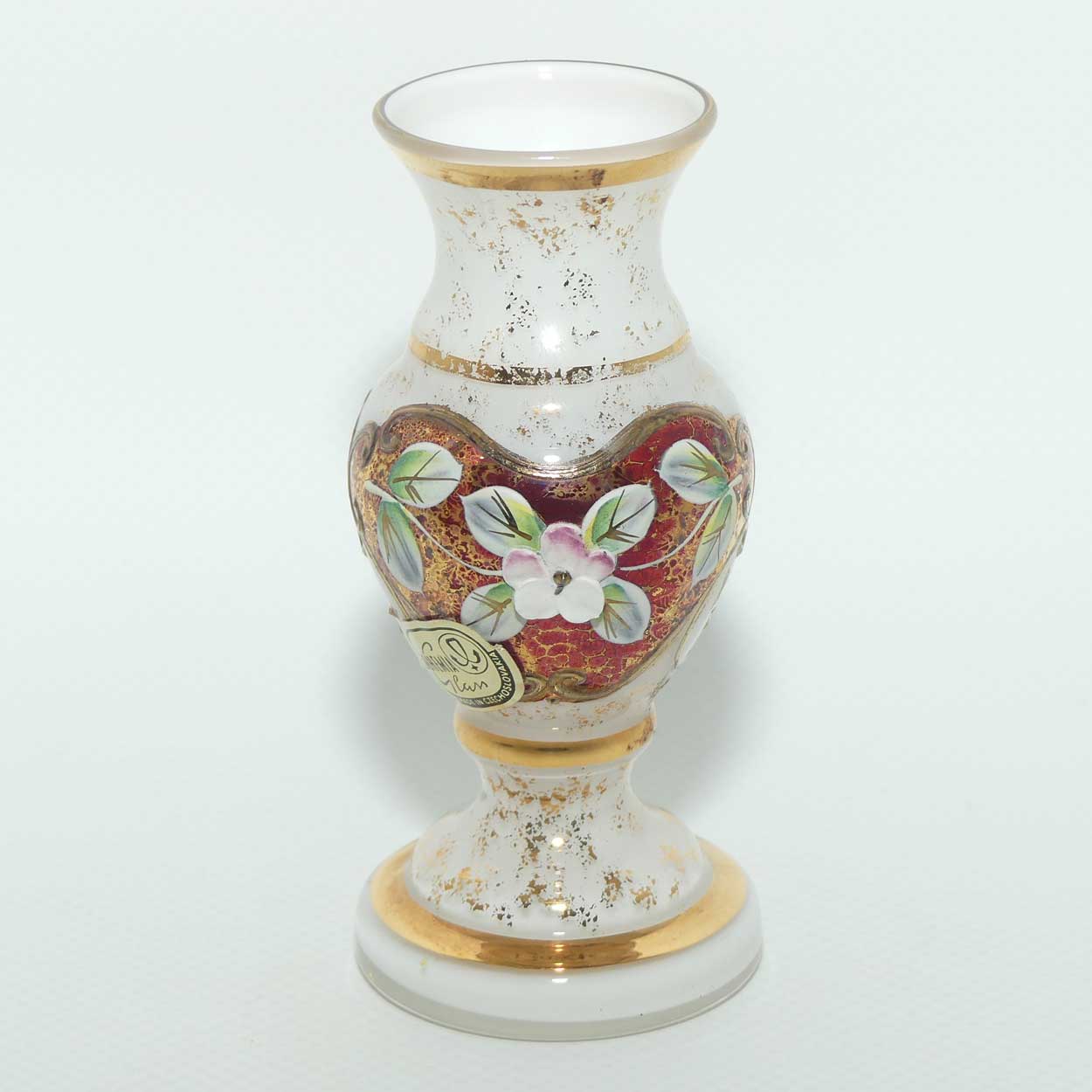 Bohemian Art Glass hand enamelled and gilt floral vase | miniature size