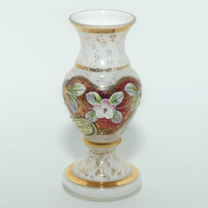 Bohemian Art Glass hand enamelled and gilt floral vase | miniature size