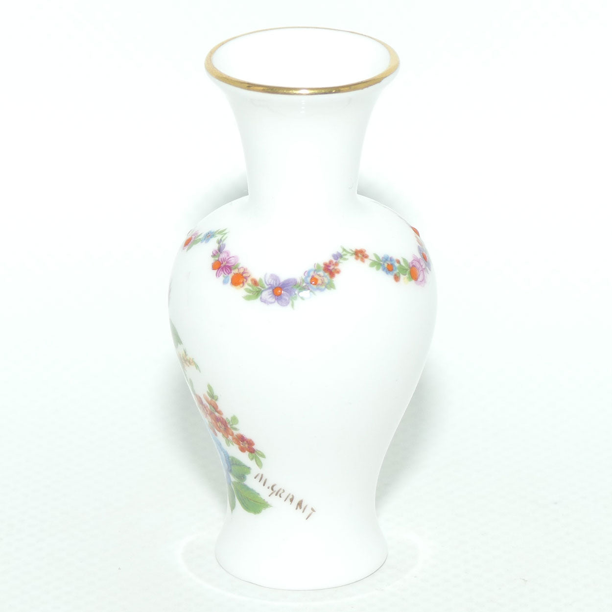 Caverswall England miniature vase | Hand Painted Floral decoration signed M Grant