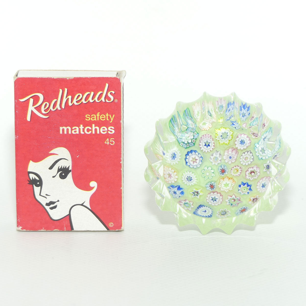 John Deacons Scotland Millefiori Closepack miniature paperweight | Ribbed | Tea Green