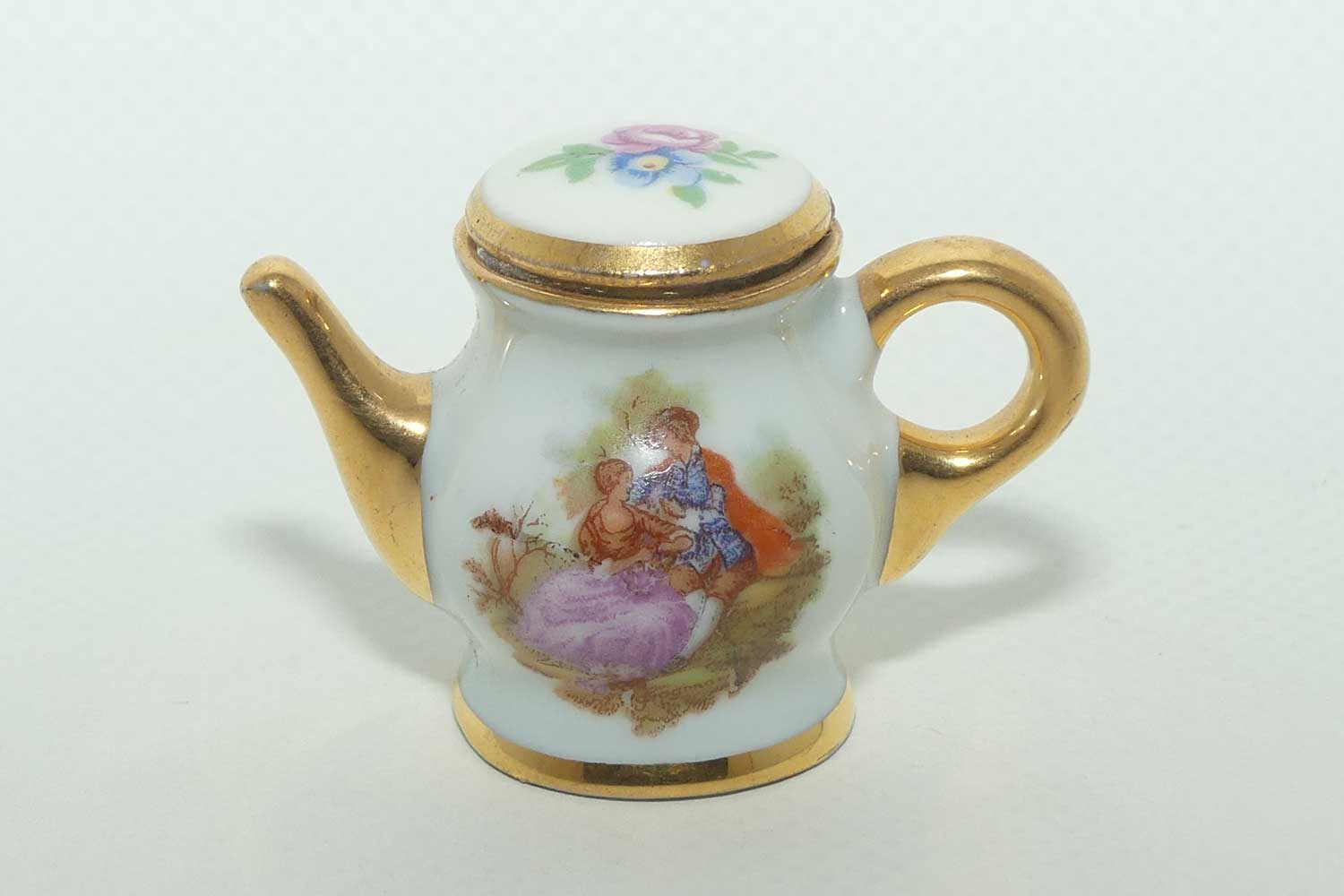 Limoges France miniature tea pot | White and Gold