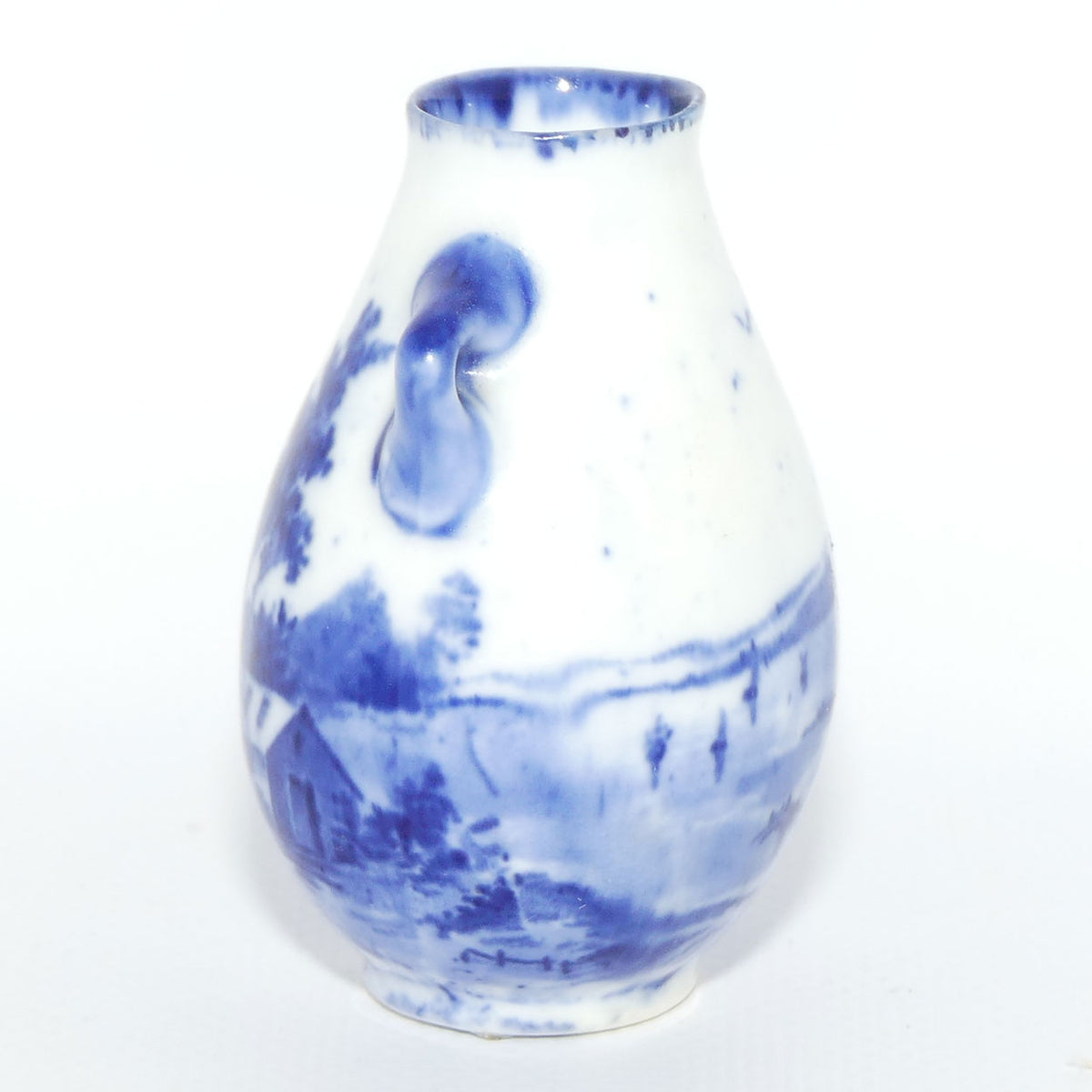 Royal Doulton Norfolk Blue and White miniature vase | Twin Handle | Windmill scene