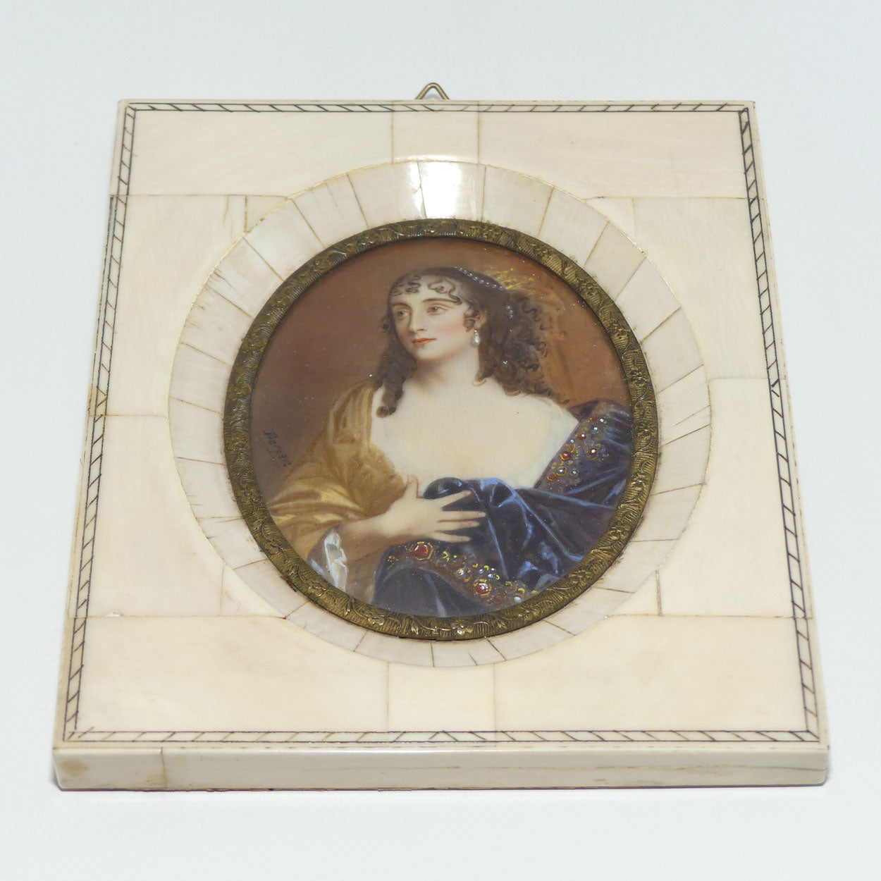 Ivory Framed Miniature Painting on Ivory | Lady Du Barry | signed Berger