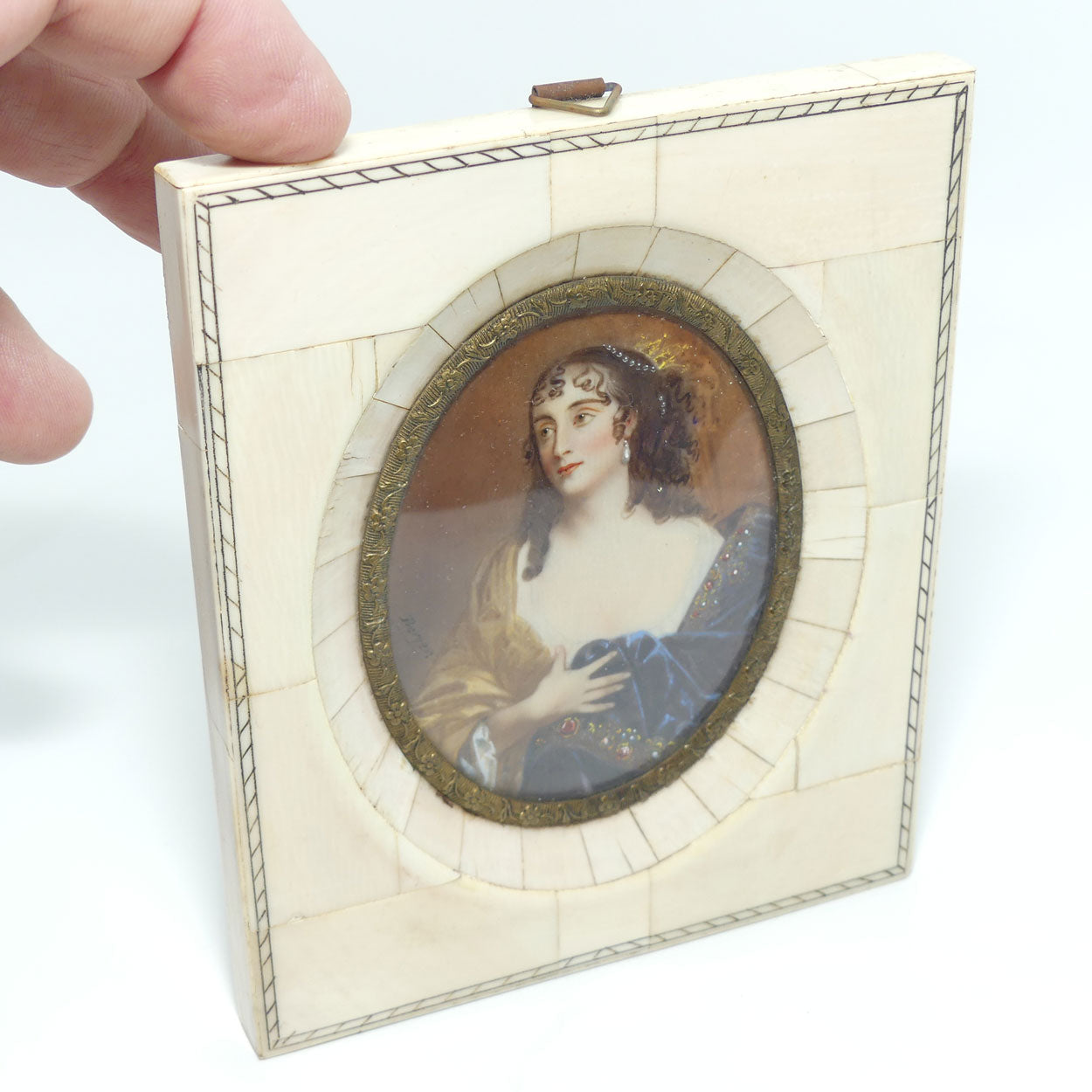 Ivory Framed Miniature Painting on Ivory | Lady Du Barry | signed Berger