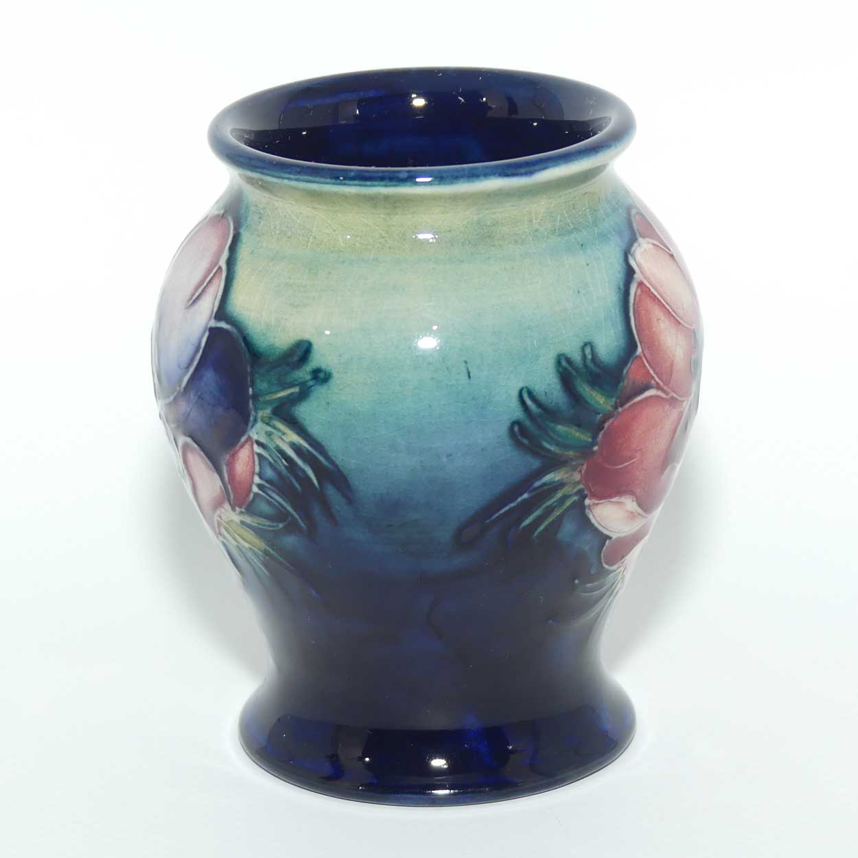 Walter Moorcroft Anemone on Green to Blue ground miniature vase