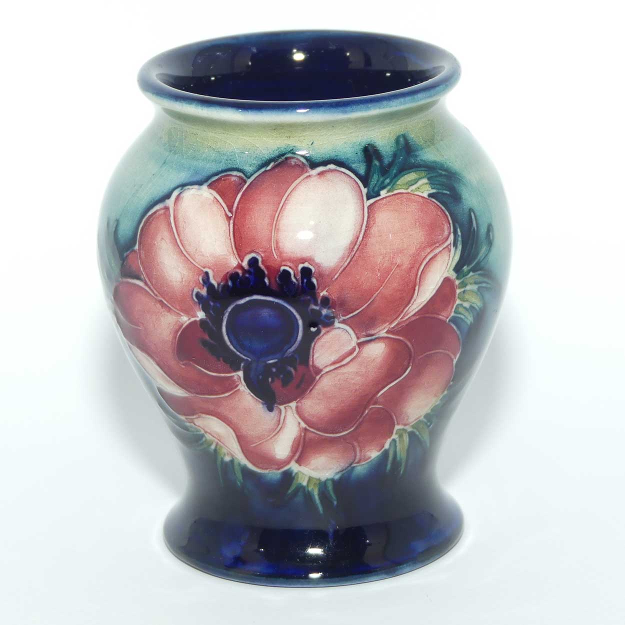 Walter Moorcroft Anemone on Green to Blue ground miniature vase