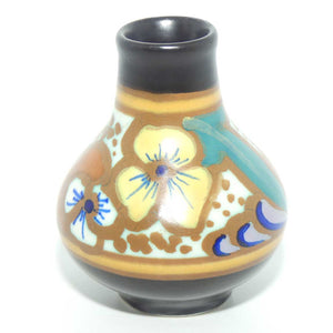 Gouda Holland miniature vase | Pansy motif | original retailer label to base