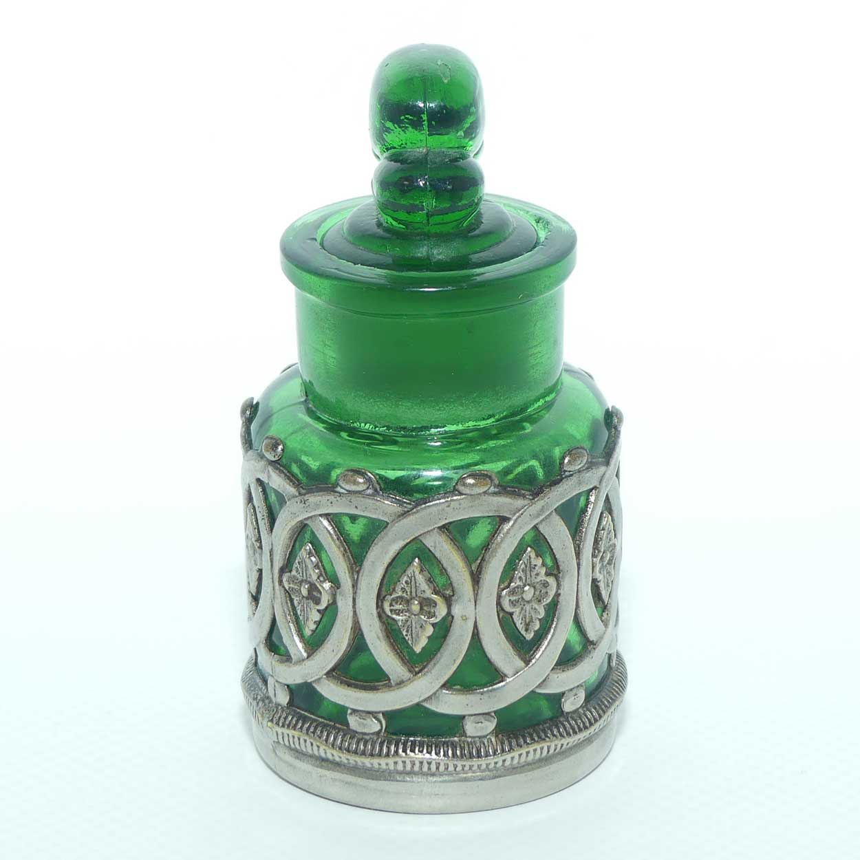 Victorian era Bristol green Glass Perfume Bottle with plated surround | Rd 371437