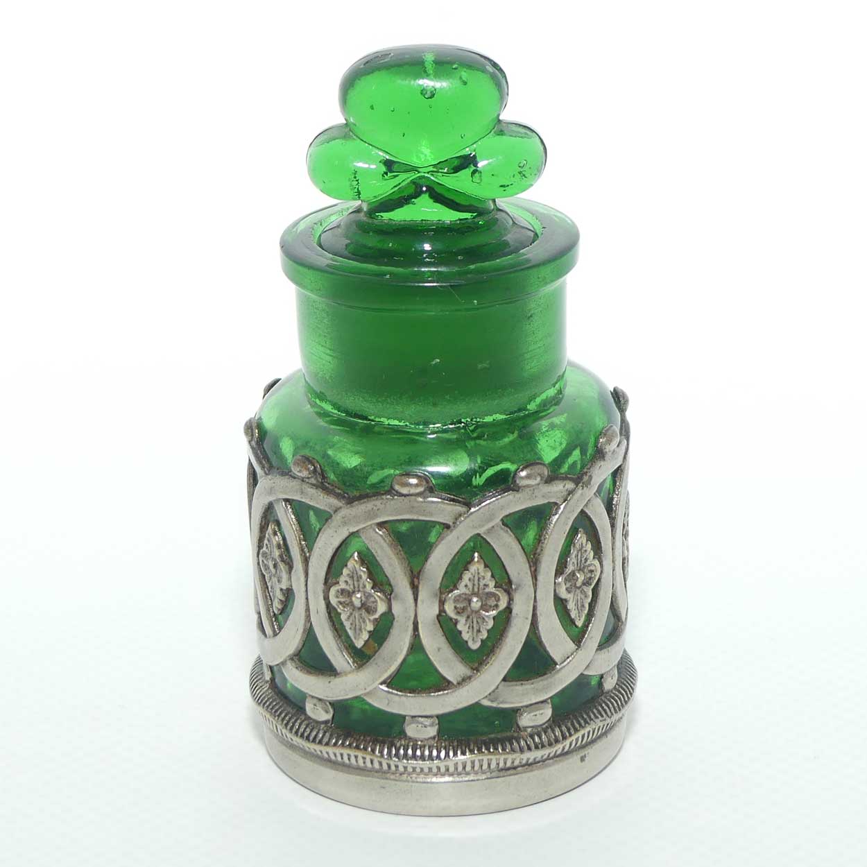 Victorian era Bristol green Glass Perfume Bottle with plated surround | Rd 371437
