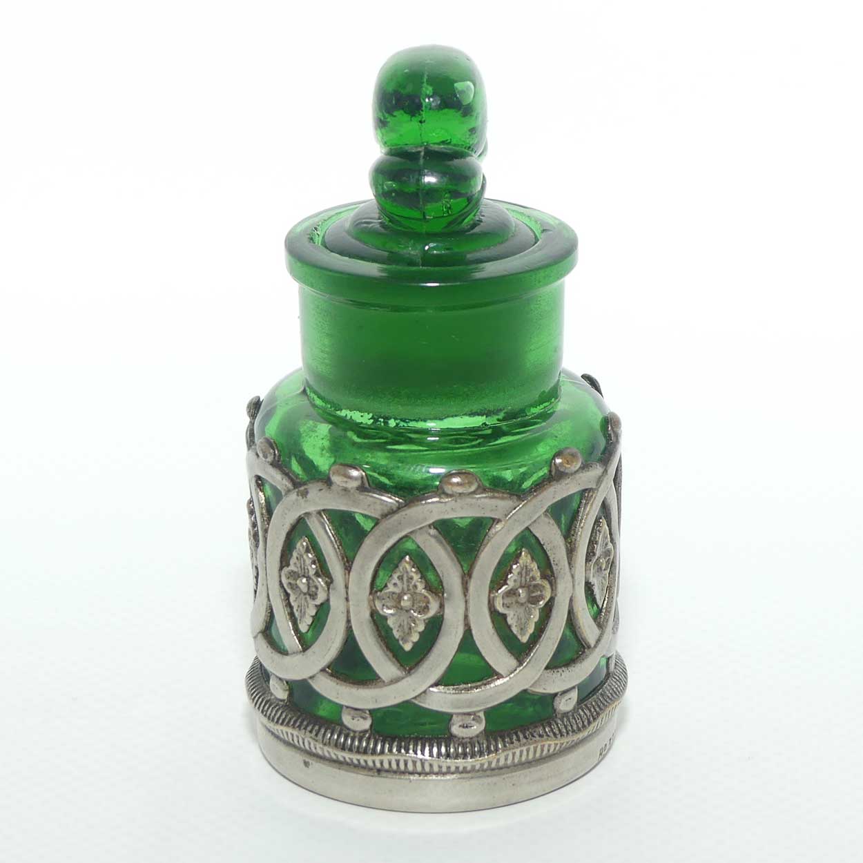 Victorian era Bristol green Glass Perfume Bottle with plated surround | Rd 371437