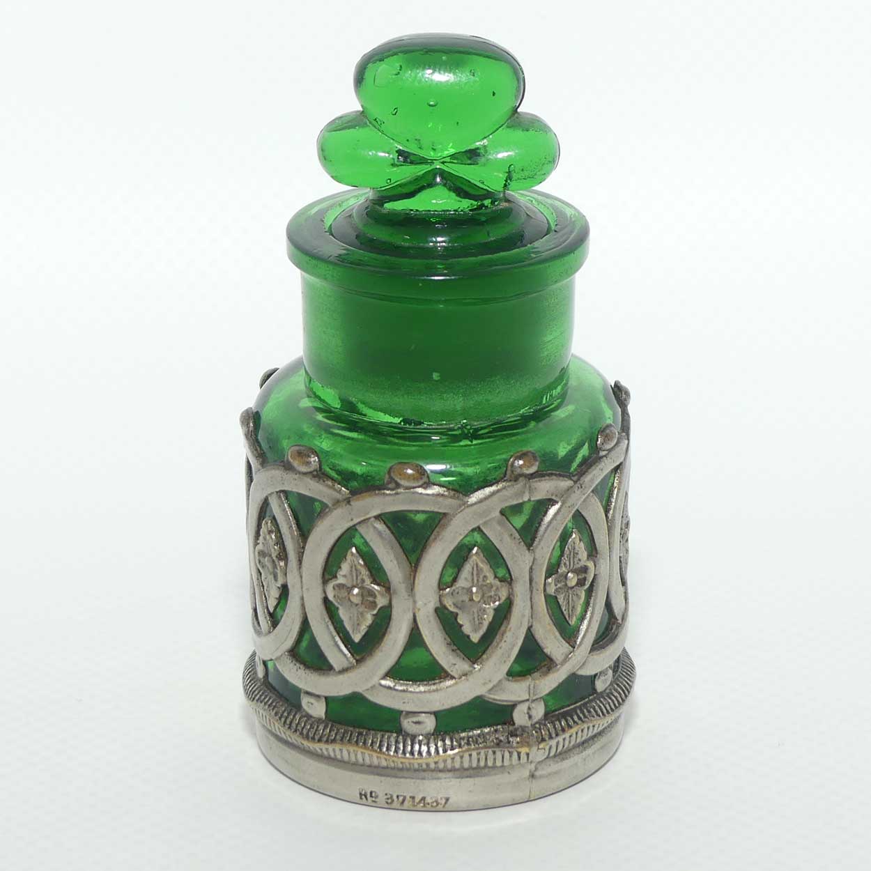 Victorian era Bristol green Glass Perfume Bottle with plated surround | Rd 371437