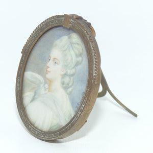 Miniature Portrait on Ivory in Bronze frame | Victorian Woman with Dove by F Reynolds