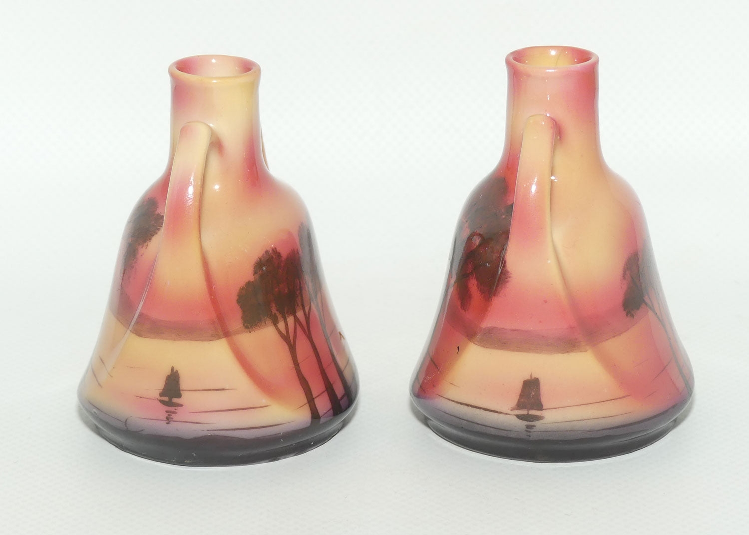 Royal Bayreuth pair of miniature twin handle Sail Boat vases