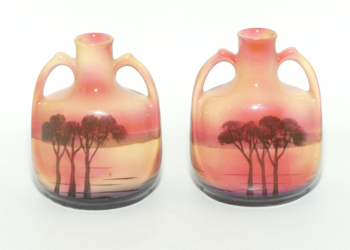 Royal Bayreuth pair of miniature twin handle Sail Boat vases