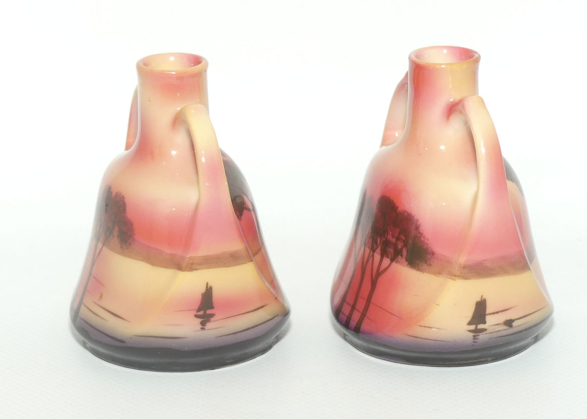 Royal Bayreuth pair of miniature twin handle Sail Boat vases