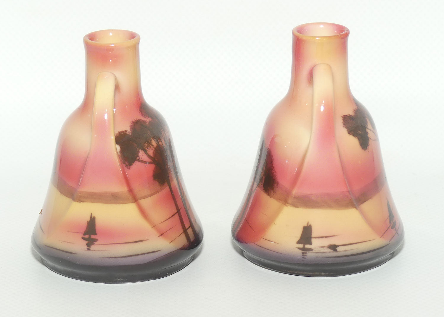 Royal Bayreuth pair of miniature twin handle Sail Boat vases