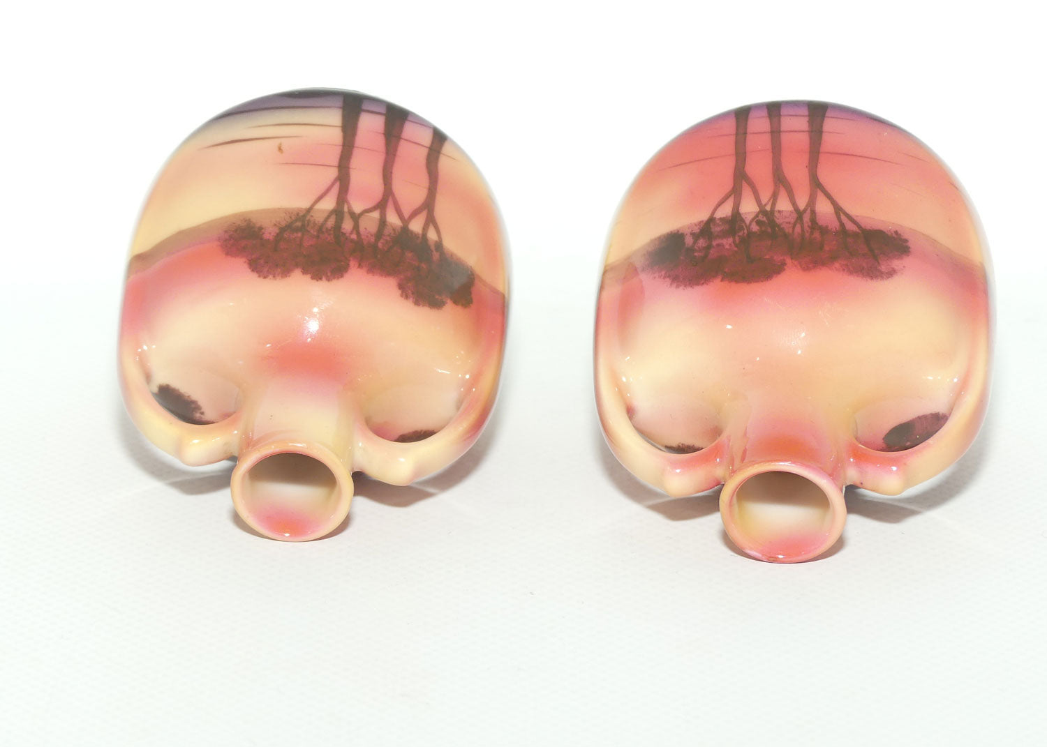 Royal Bayreuth pair of miniature twin handle Sail Boat vases
