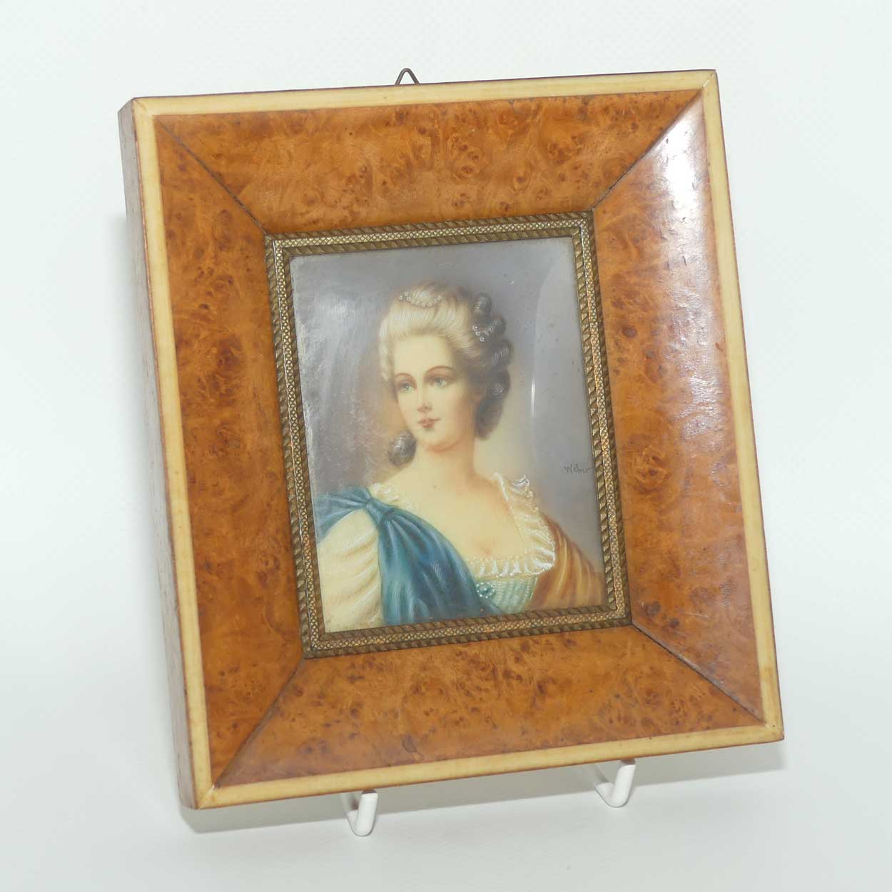 Burr Walnut Framed Miniature Painting of Lady | signed Weber