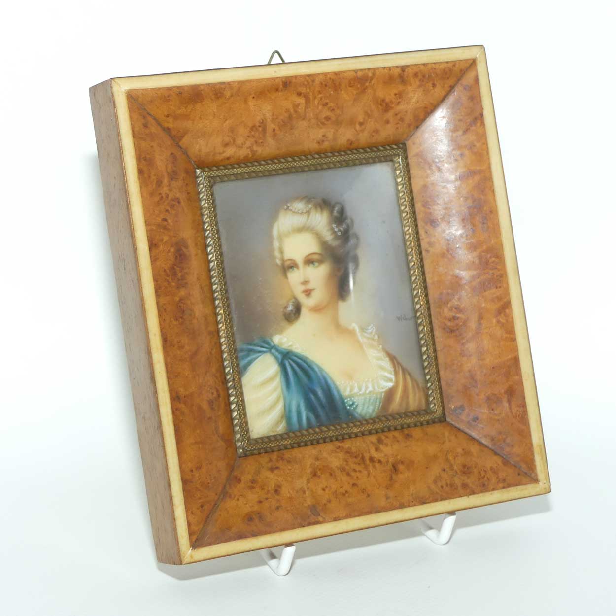 Burr Walnut Framed Miniature Painting of Lady | signed Weber