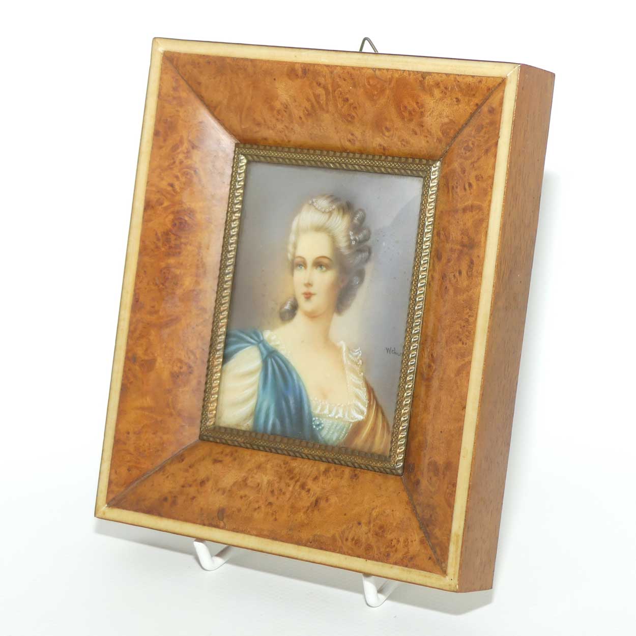 Burr Walnut Framed Miniature Painting of Lady | signed Weber