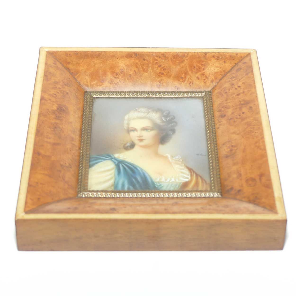 Burr Walnut Framed Miniature Painting of Lady | signed Weber