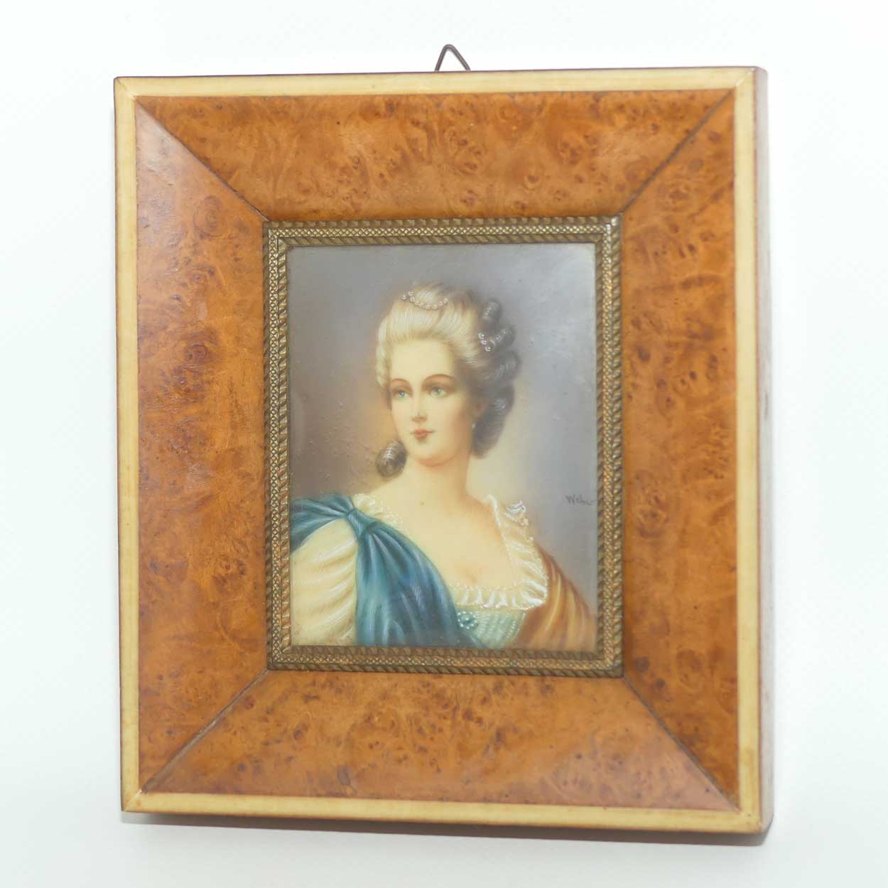 Burr Walnut Framed Miniature Painting of Lady | signed Weber