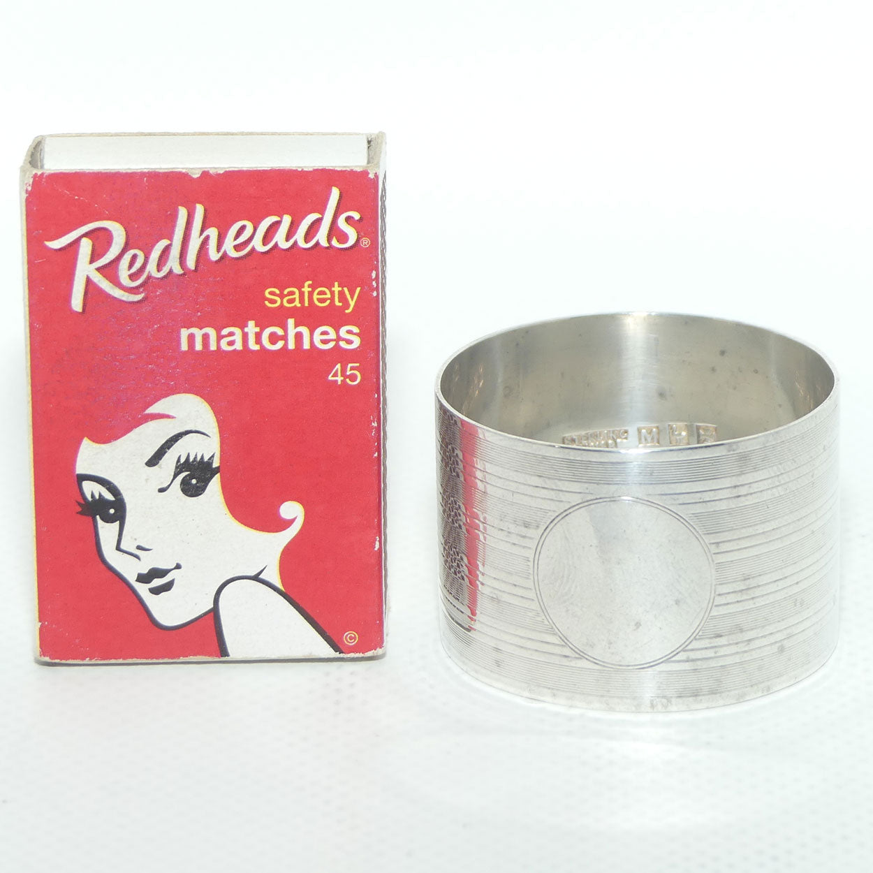 Australian Sterling Silver FJ MOLE circular napkin ring with engine turning | 25.5g