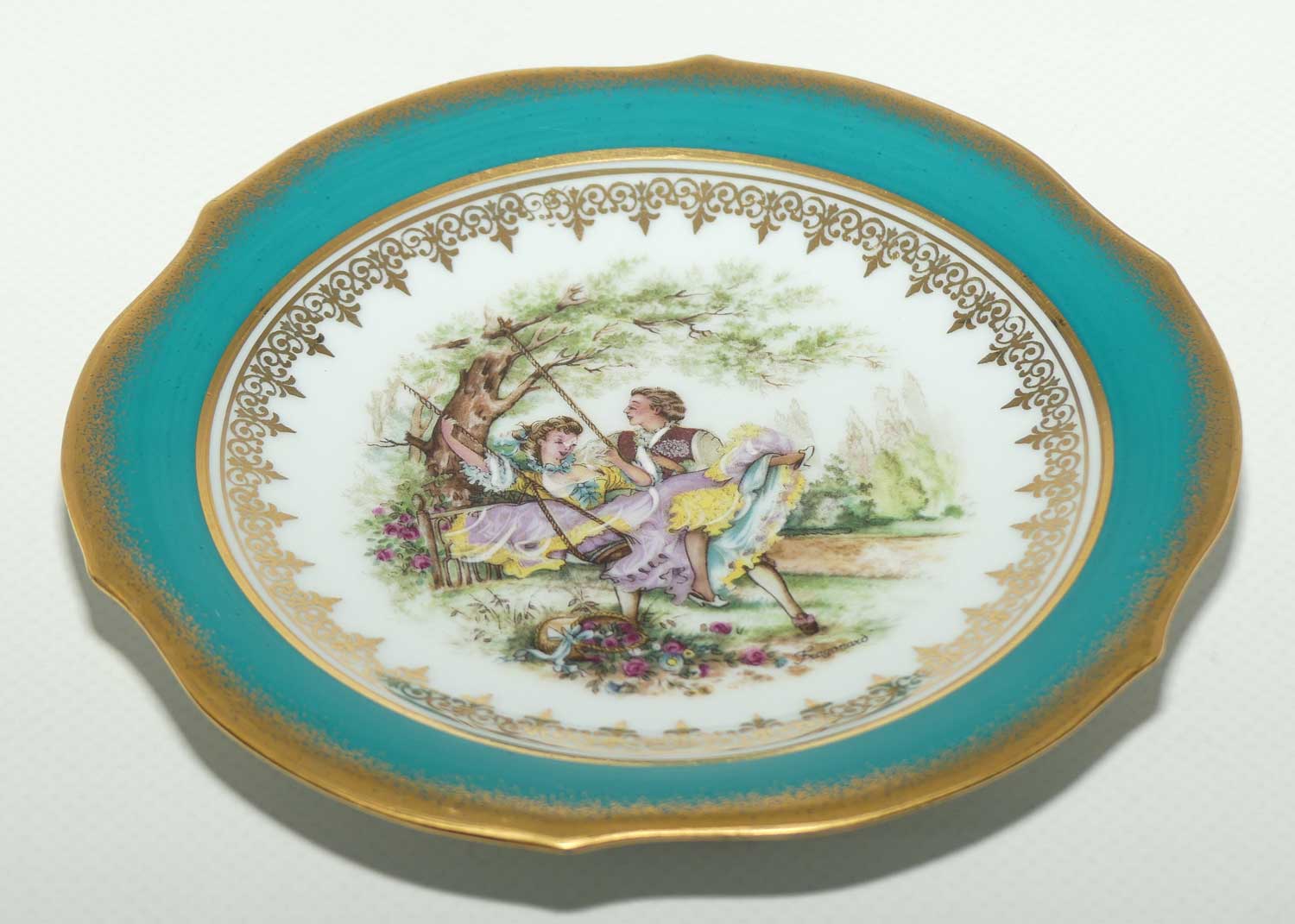 Monarch Porcelain dArt Limoges France plate | Green trim | 13cm diam