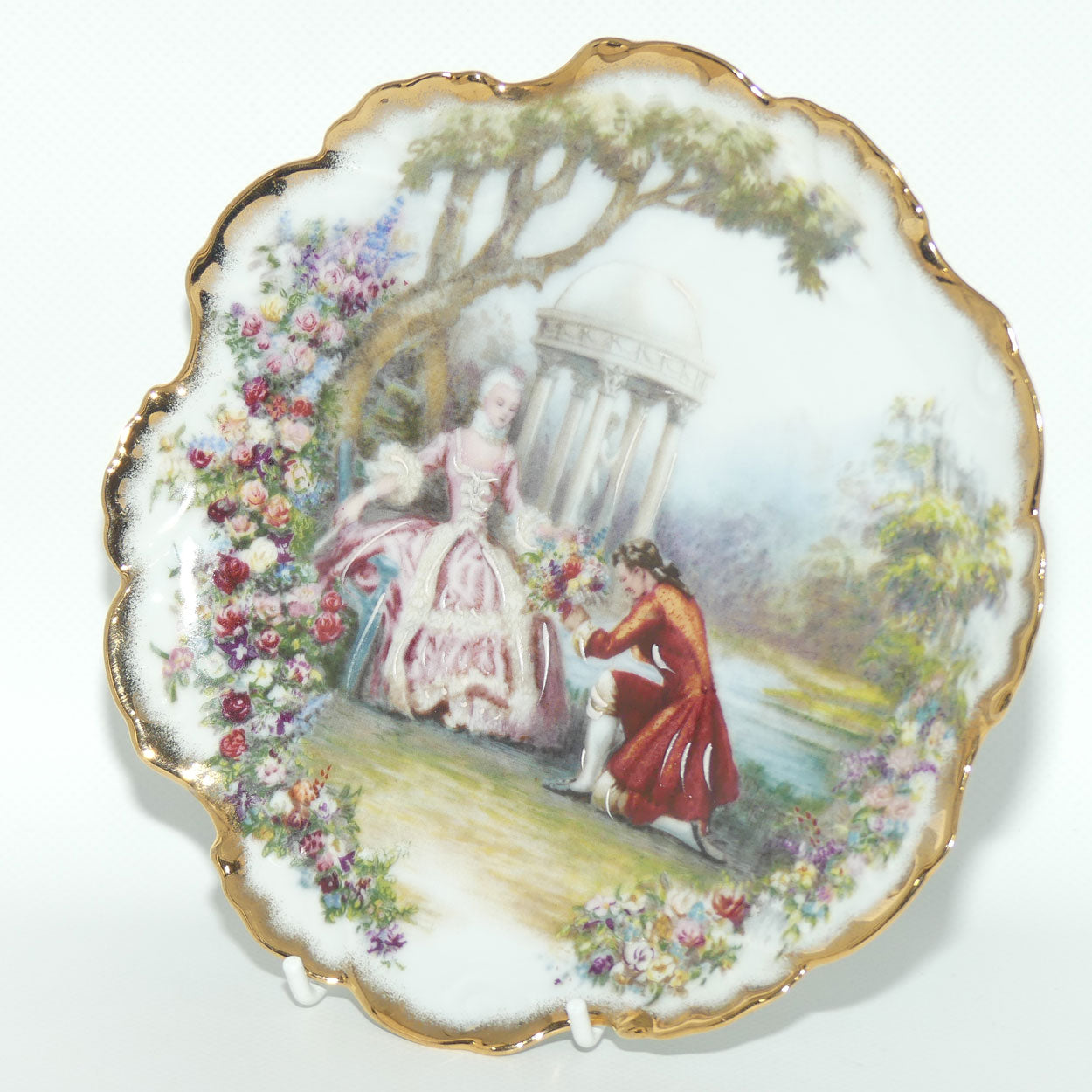 Monarch Porcelaine dÁrt Limoges France Courting Couple plate | White and Gilt | 18.5cm