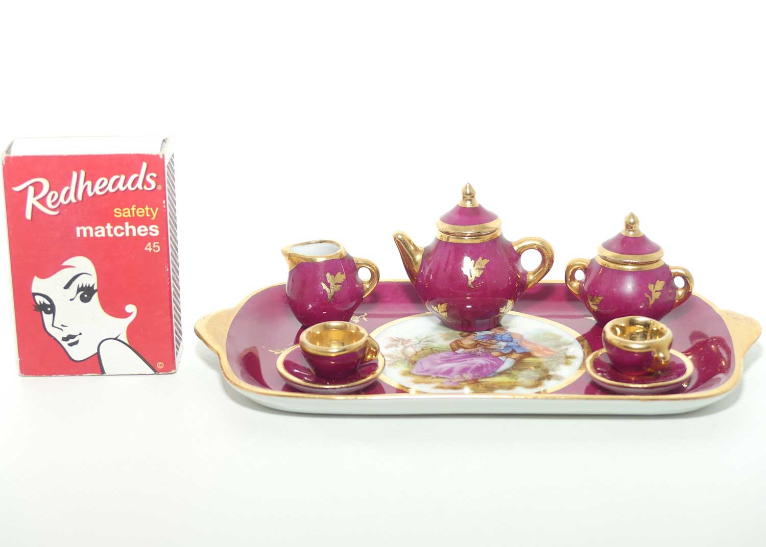 Monarch Limoges France miniature tea set on tray | Rouge
