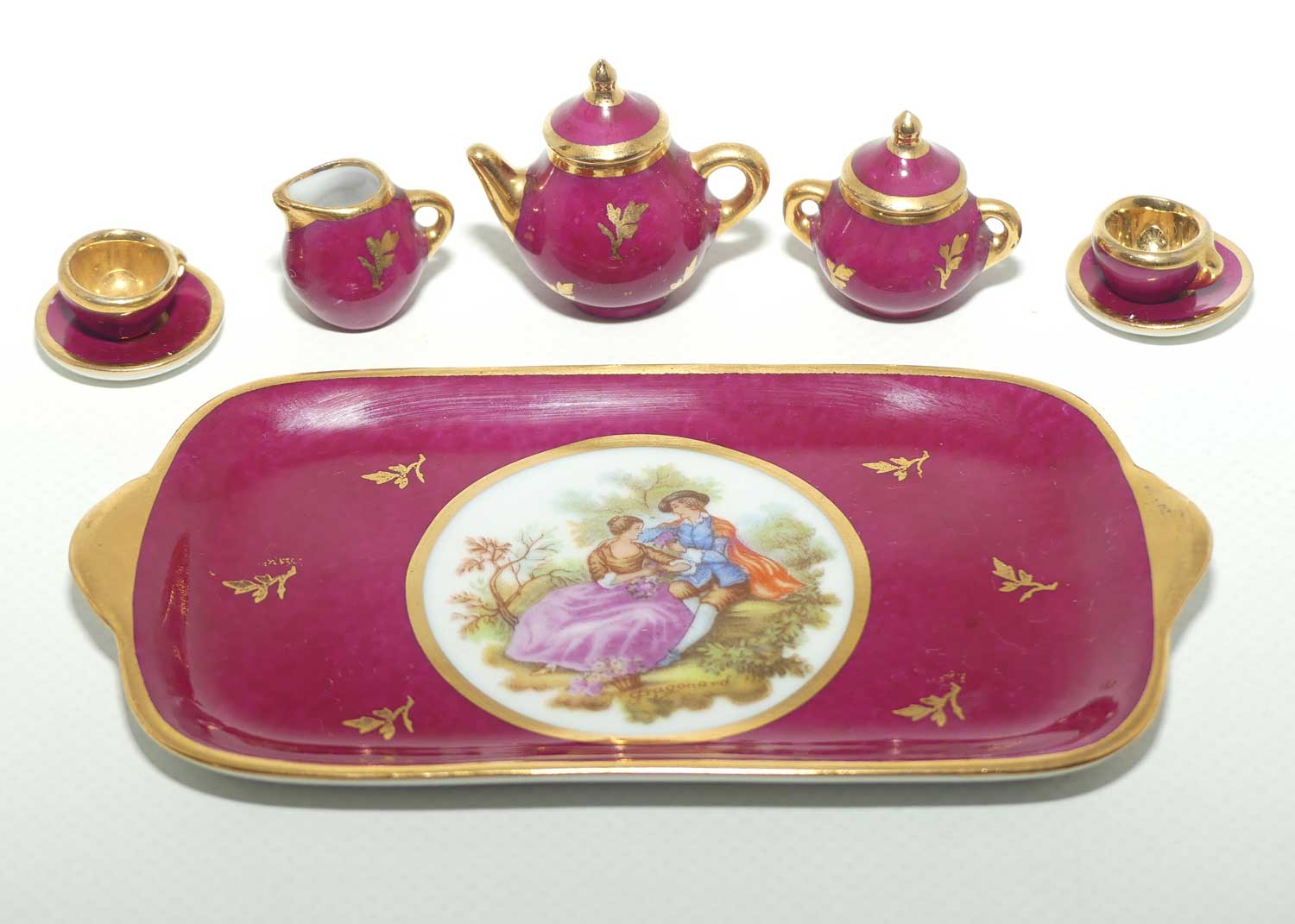 Monarch Limoges France miniature tea set on tray | Rouge
