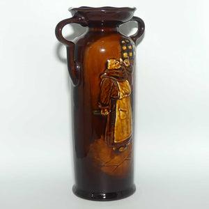 Royal Doulton Kingsware double handle vase | Monk Raising a Glass | Bottle in Hand, Barrel and Window in Room